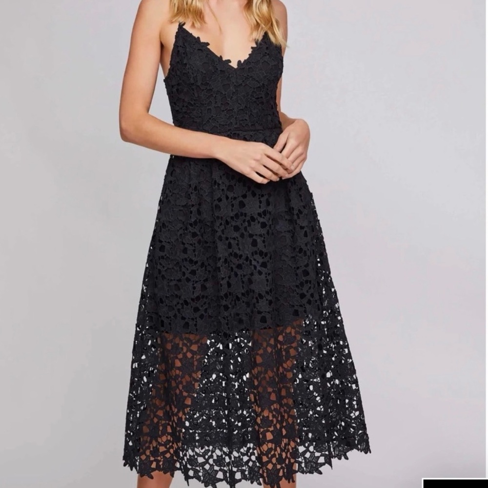 Astr Black Floral Crochet Midi Dress